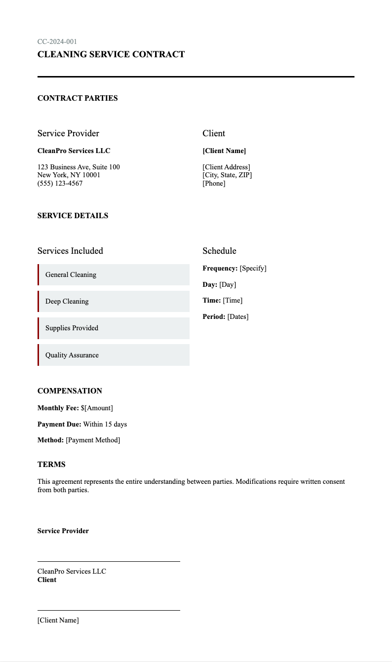 Government standard cleaning contract